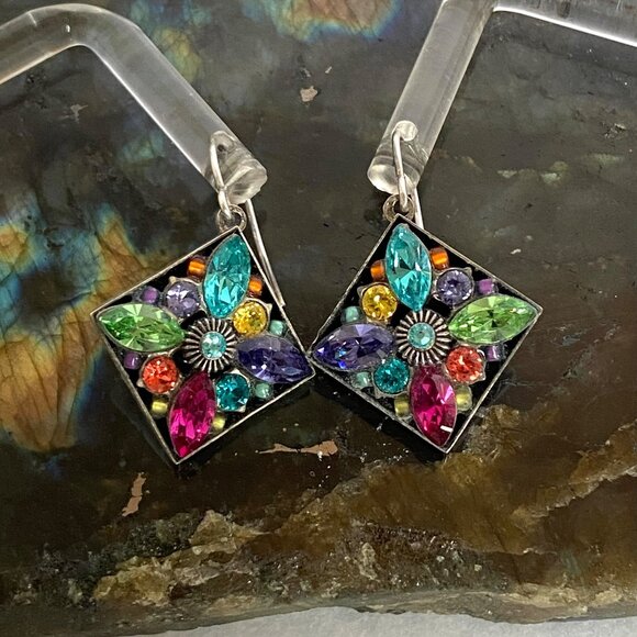 Firefly Mosaic Jewelry Silver Plated Rhinestone Dangle Drop Earrings 925 Hooks - Picture 12 of 16